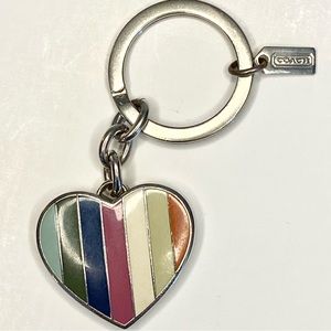Coach Legacy Stripe Heart Locket Keychain